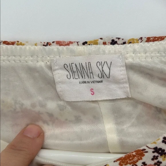 Sienna Sky Floral Ruched Mini Skirt Orange Yellow Boho Size S Womens - Picture 2 of 8